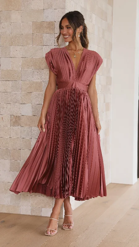 Off-shoulder satin dress-Gina Maxi Dress - Chocolate