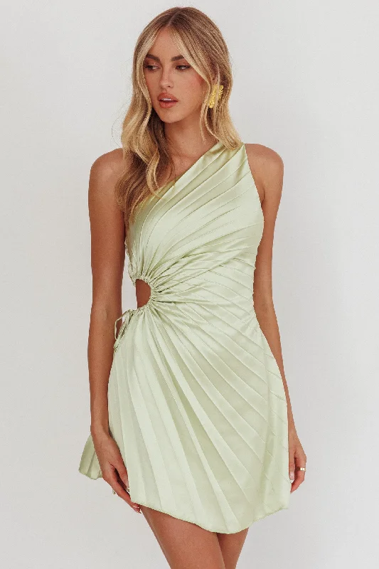 Fringe cocktail dress-Glow Ray One-Shoulder Pleat Dress Apple