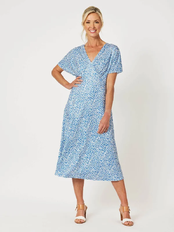 Short sleeve party dress-Gordon Smith Miss Daisy Dress Cornflower