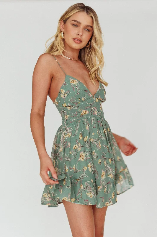 Green sundress-Got Love Frill Hem Mini Dress Floral Sage