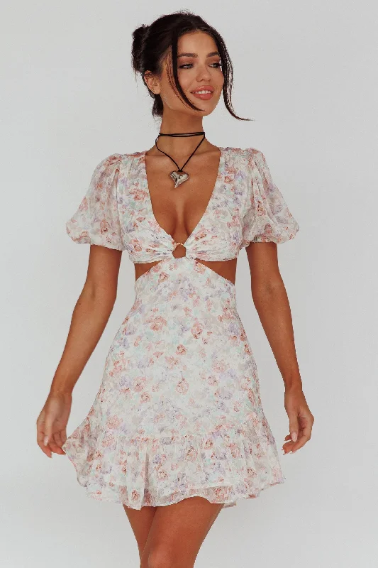 Smocked midi dress-Graciele Laced Back Cut-Out Mini Dress Floral Blush