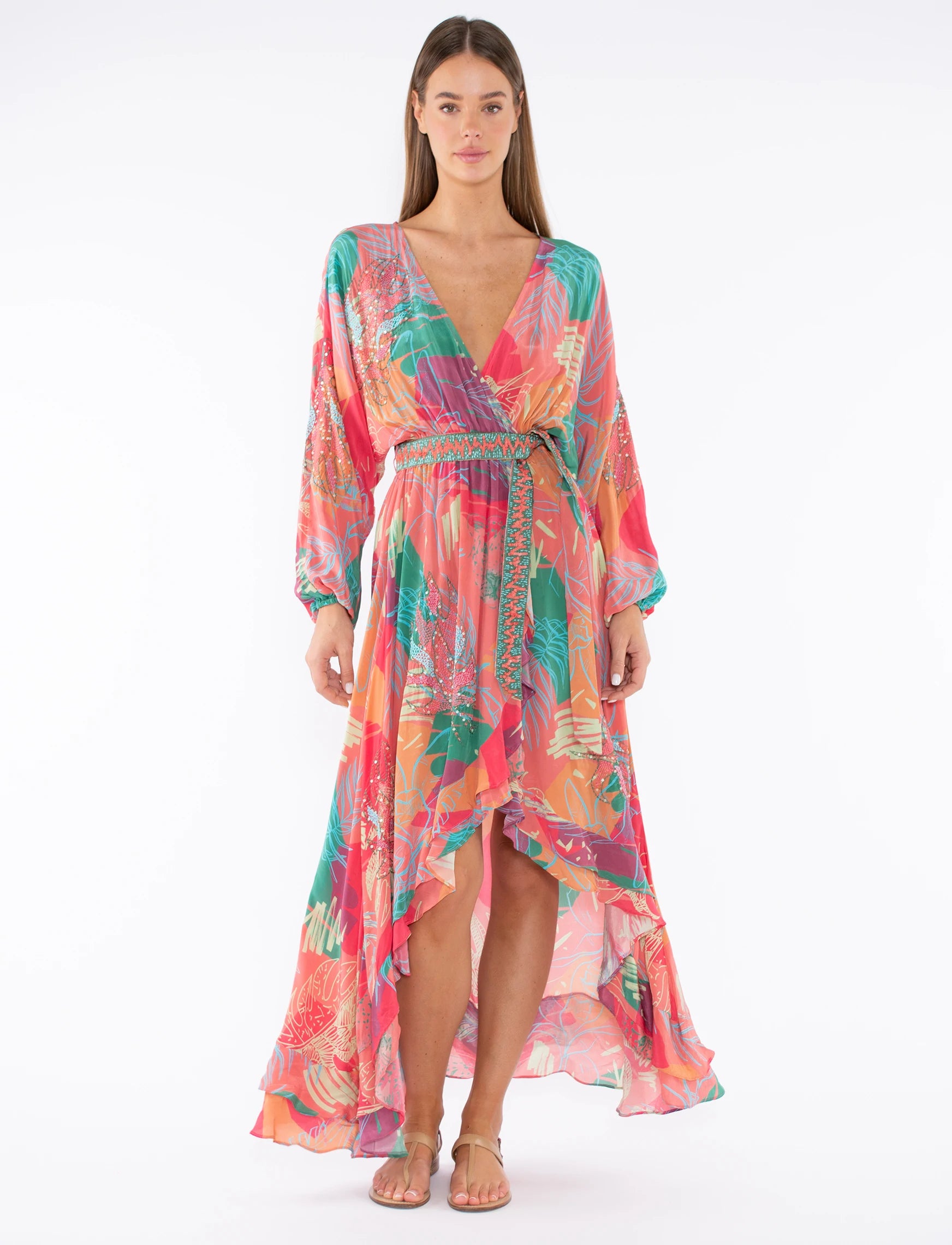 Teal evening dress-Gulmira Dress - Pink Abstract Jungle