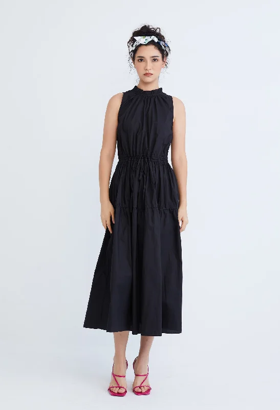 Pleated party dress-Halter Tiered Tie-Front Dress