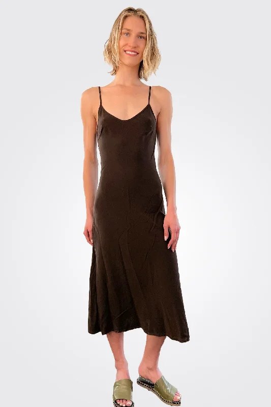 Backless skater dress-Harlow Bias Cut Slip Dress - Espresso