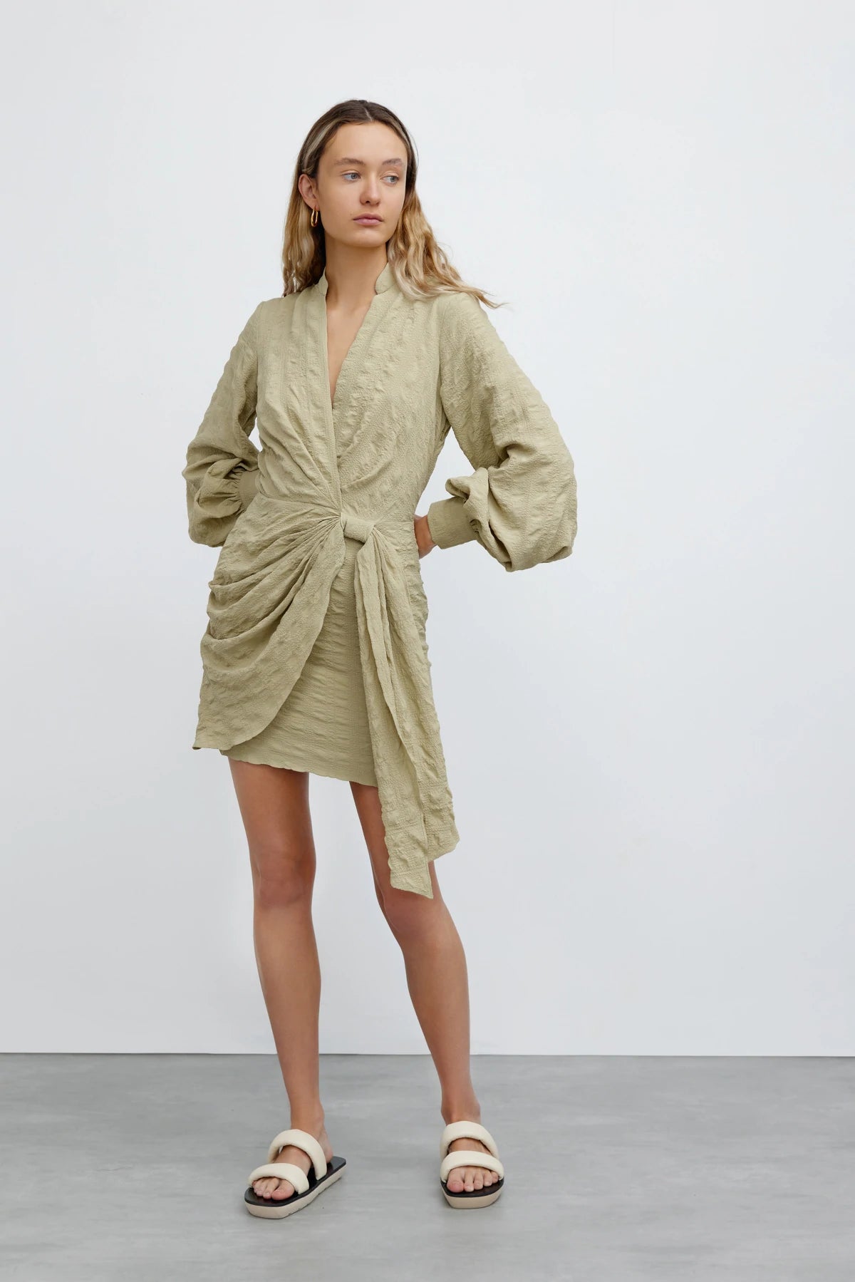 Smocked midi dress-Harper Dress - Olive