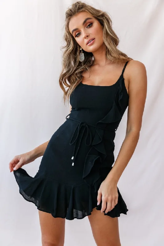 Beaded prom dress-Hart Cami Strap Ruffle Mini Dress Black