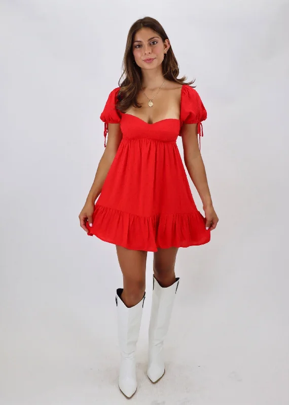 Head Over Boots Dress ★ Red Swiss Dot