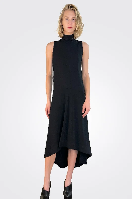 Black velvet dress-Hi Lo Flared Dress - Nero