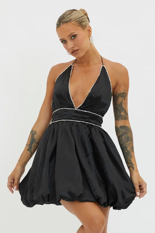 Glitter party dress-I Can Explain Diamante Bubble Hem Dress Black