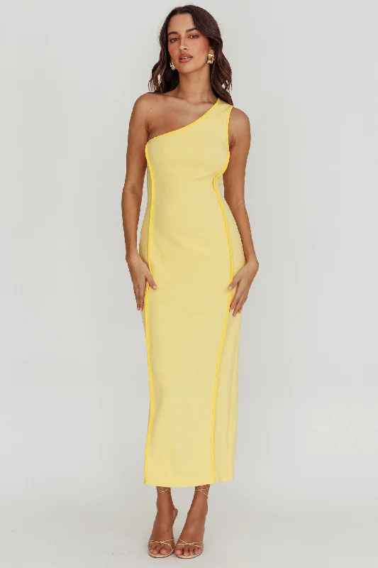 Ruffled cocktail dress-Ivanka One Shoulder Piping Dress Yellow