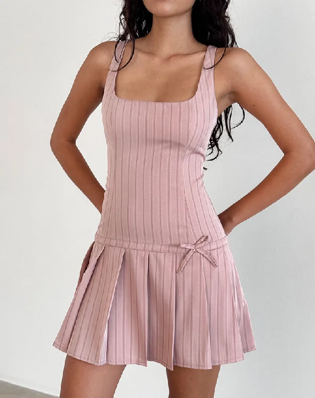 High-low prom dress-Jadzia Drop Waist Mini Dress in Blush Pinstripe