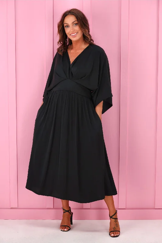 V-neck cocktail dress-Jane James Florian Batwing Dress Black