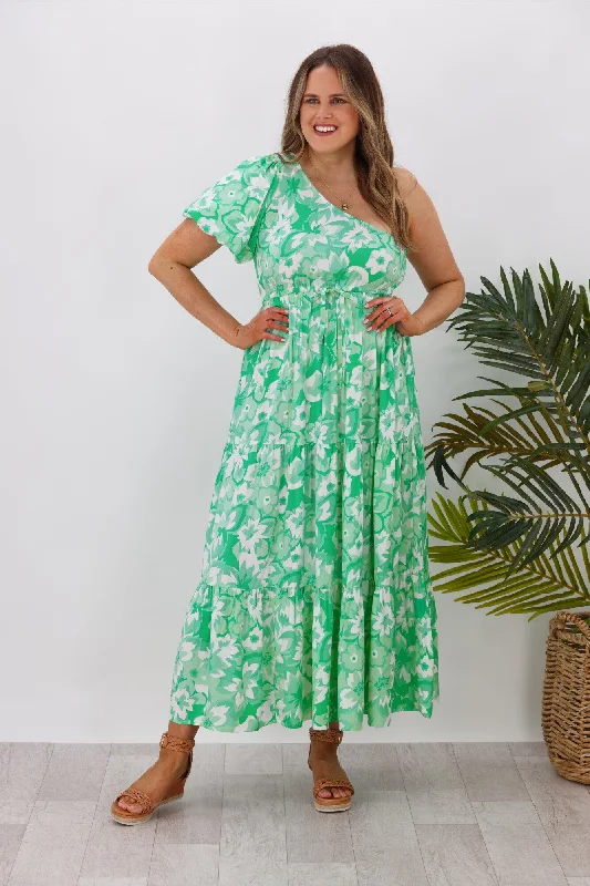 Polka dot midi dress-Jar Of Hearts Carita One Shoulder Dress Jade