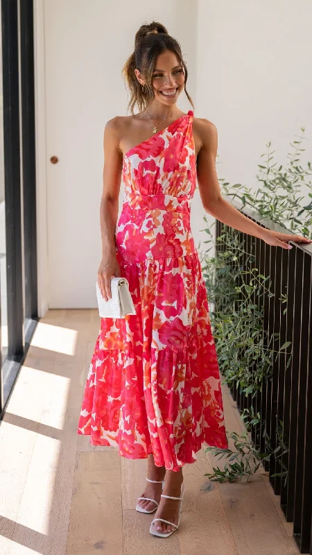 Pleated party dress-Jayma Maxi Dress - Hot Pink Floral