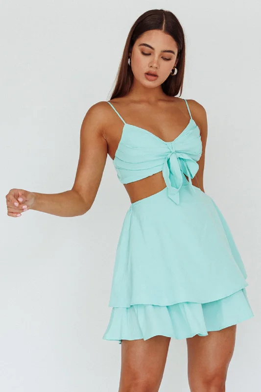 Lace party dress-Jeneva Tied Bust Cut-Out Mini Dress Mint