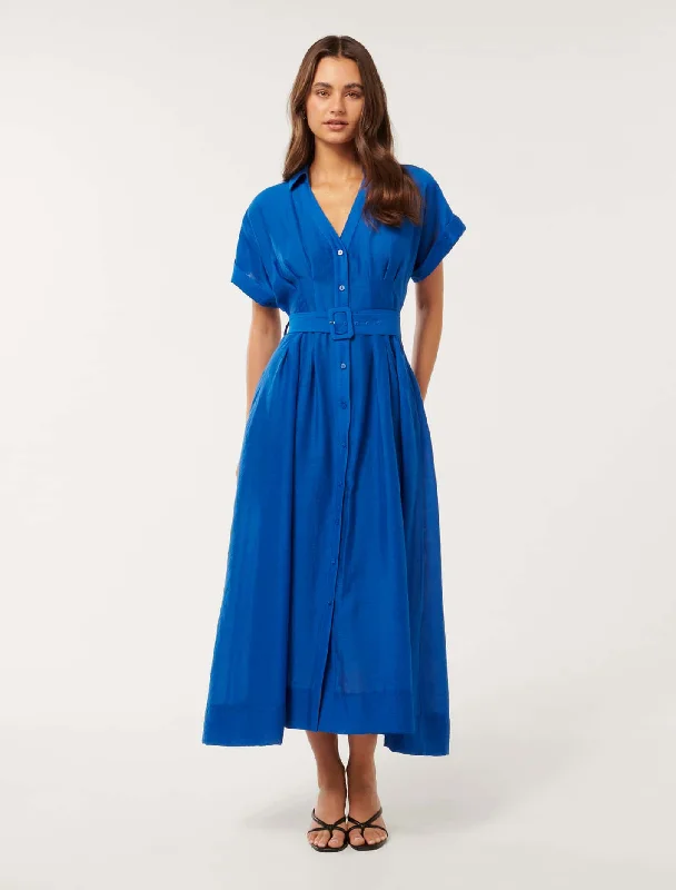 Tiered cocktail dress-Judith Shirt Belt Midi Dress