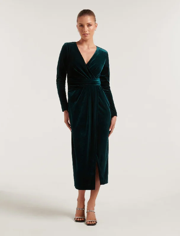 Glitter cocktail dress-Julianne Petite Velvet Midi Dress