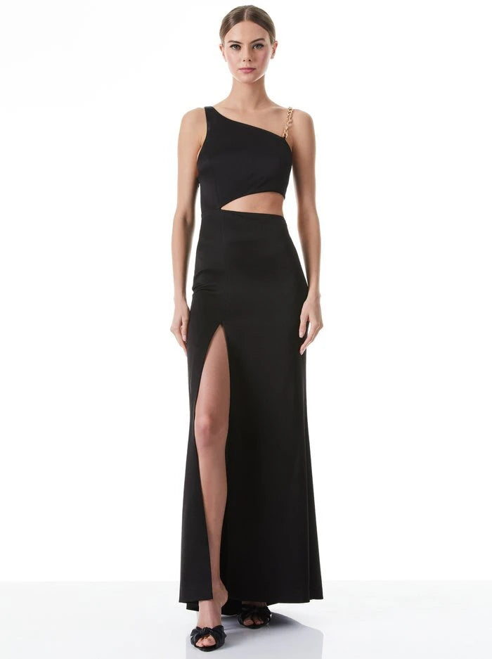 Halter neck sundress-Karoline Chain Strap Cutout Gown - Black