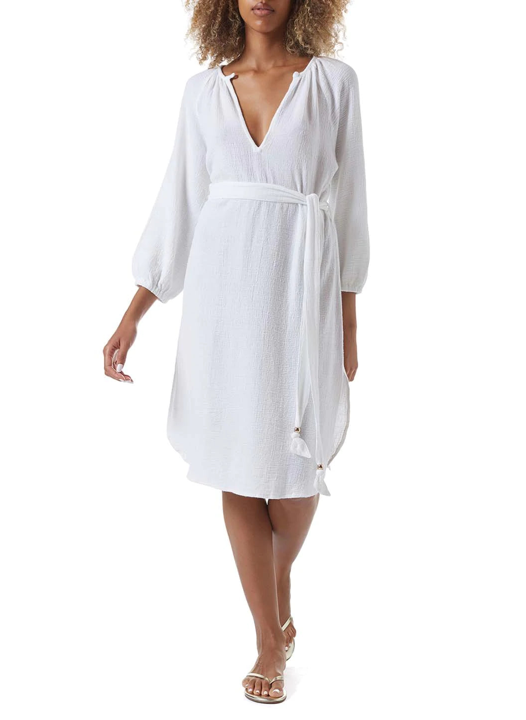 Ruffled cocktail dress-Katie Kaftan - White