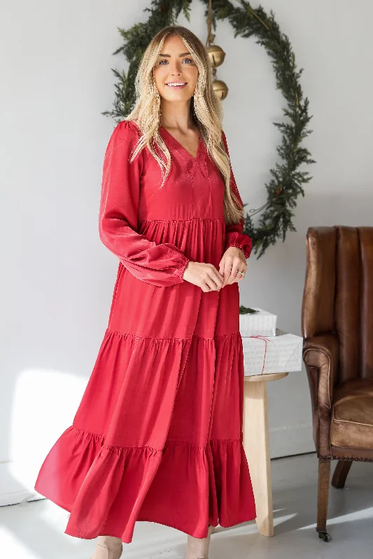 Grey velvet dress-Keep Things Stylish Marsala Tiered Maxi Dress