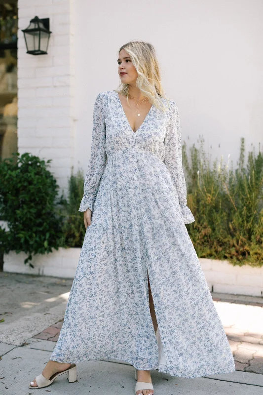 One-shoulder party dress-Kelsey Long Sleeve Maxi Dress