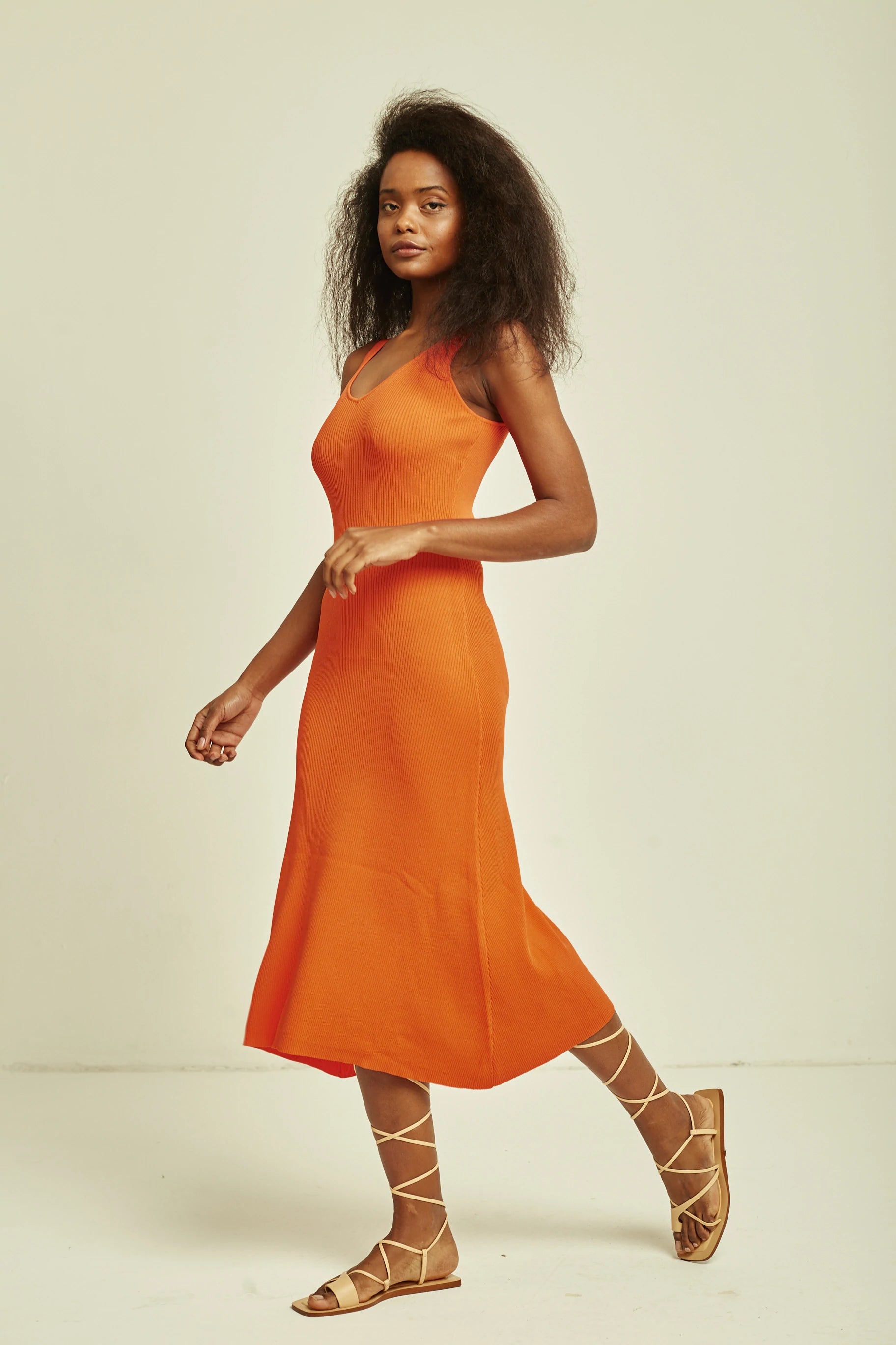 Long sleeve party dress-Kira Dress - Tangerine