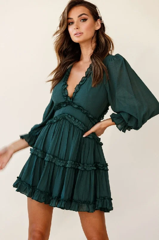 Off-shoulder party dress-Laney Cutout Back Balloon Sleeve Dress Green