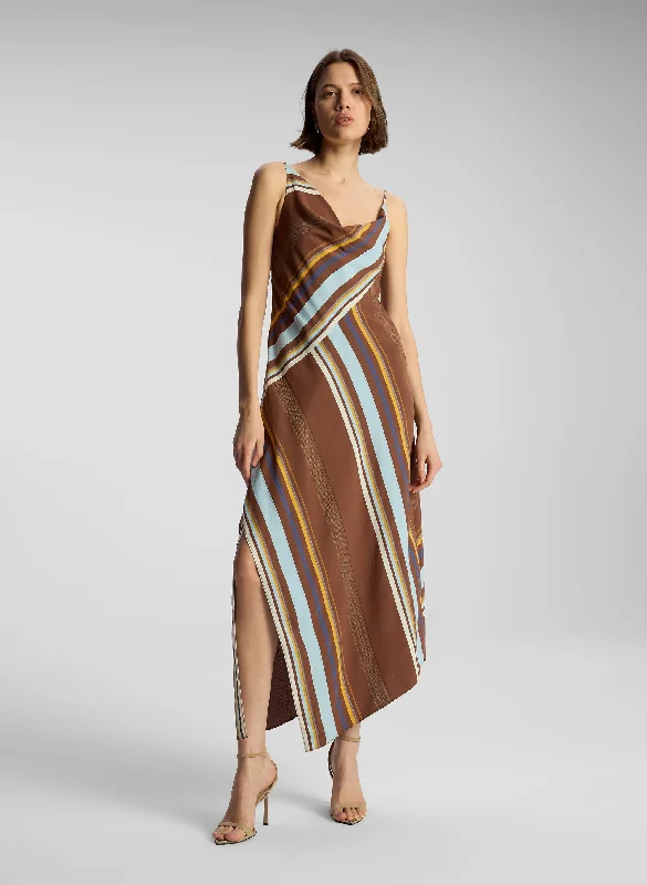 Ruched satin dress-Lauren Striped Midi Dress