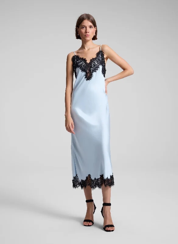 One-shoulder evening dress-Lennon Satin and Lace Midi Dress