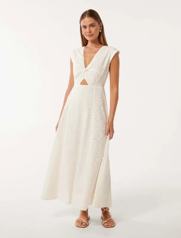 Lace cocktail dress-Levi Broderie Twist Front Midi Dress