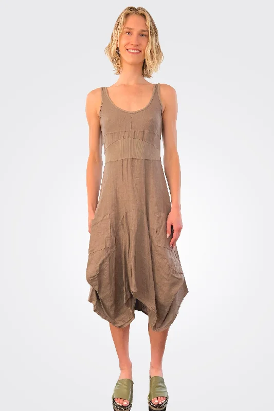 Halter neck sundress-Linen Magic Dress - Fango