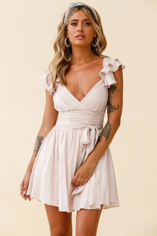 Corset sundress-Lola Ruffle Shoulder Ruched Dress Nude