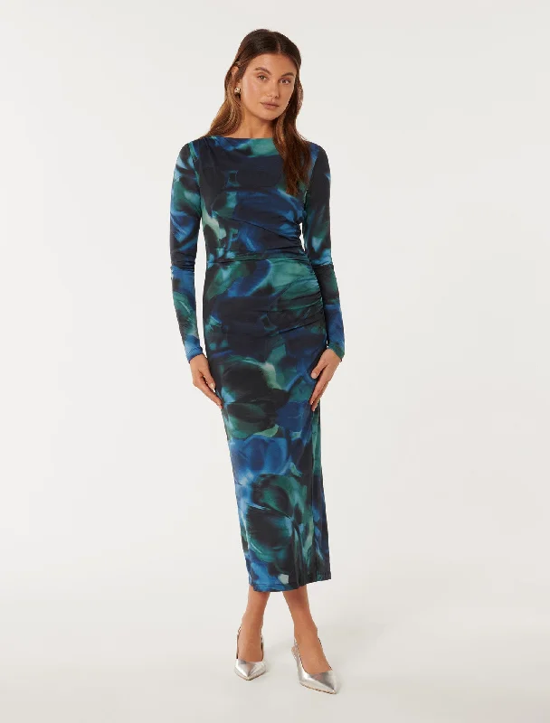 Sophisticated evening dress-Loretta Ruched Jersey Midi Dress