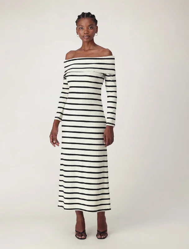 Striped linen dress-Louise Long Sleeve Midi Dress