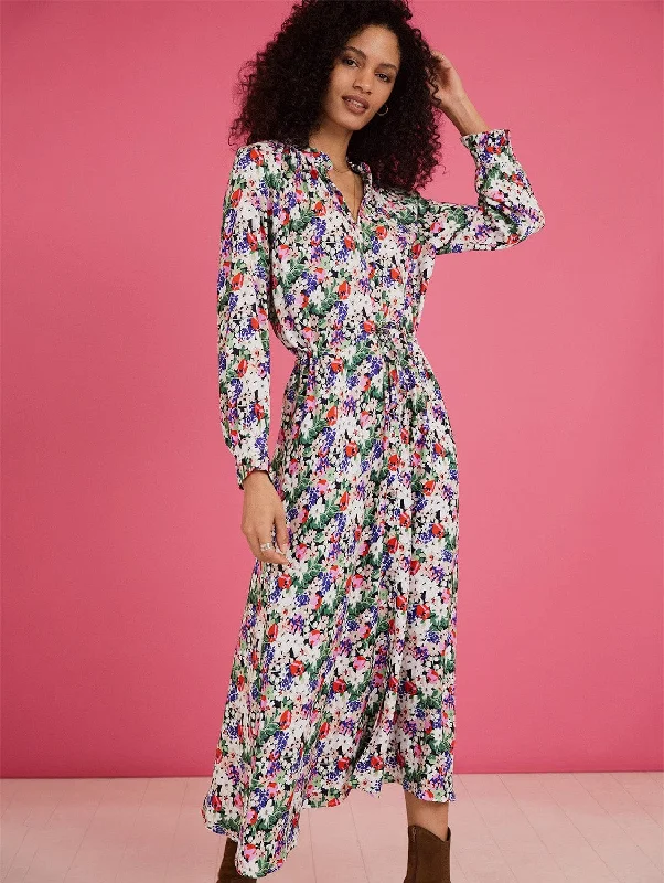 Floral party dress-Luna Midi Dress with Livaeco | Pink Bloom