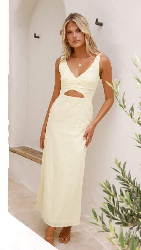 Ruched sundress-Mahalia Maxi Dress - Soft Yellow