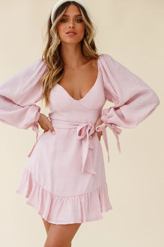 Fringe sundress-Make Memories Balloon Sleeve Molded Bust Dress Blush