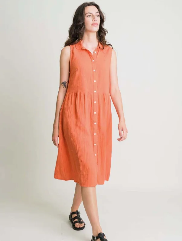 Pleated cocktail dress-Matilda Cotton Midi Dress | Orange