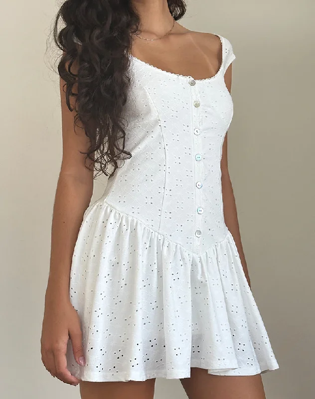 Polka dot sundress-Misty Mini Tea Dress in Broderie White