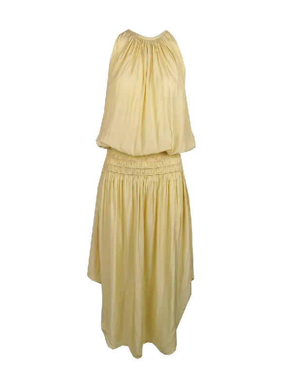 Halter neck party dress-N180079 Front & Back Midi Dress *Ginger Yellow