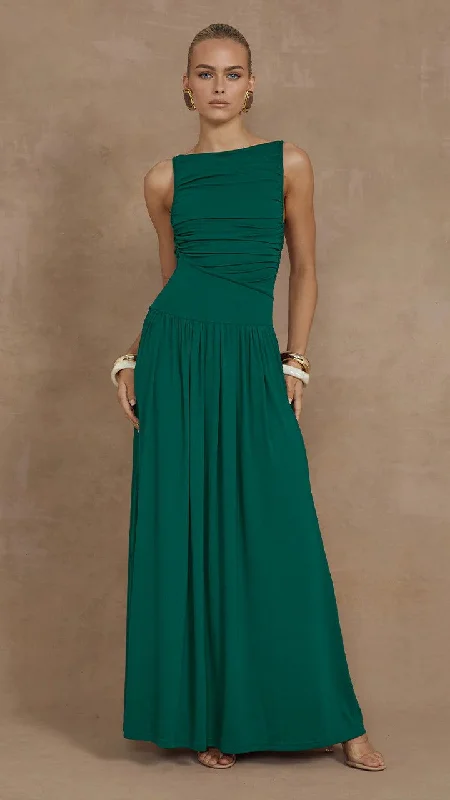 Backless skater dress-Nalla Maxi Dress - Emerald