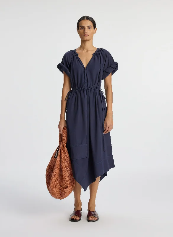 Navy cocktail dress-Odin Poplin Midi Dress