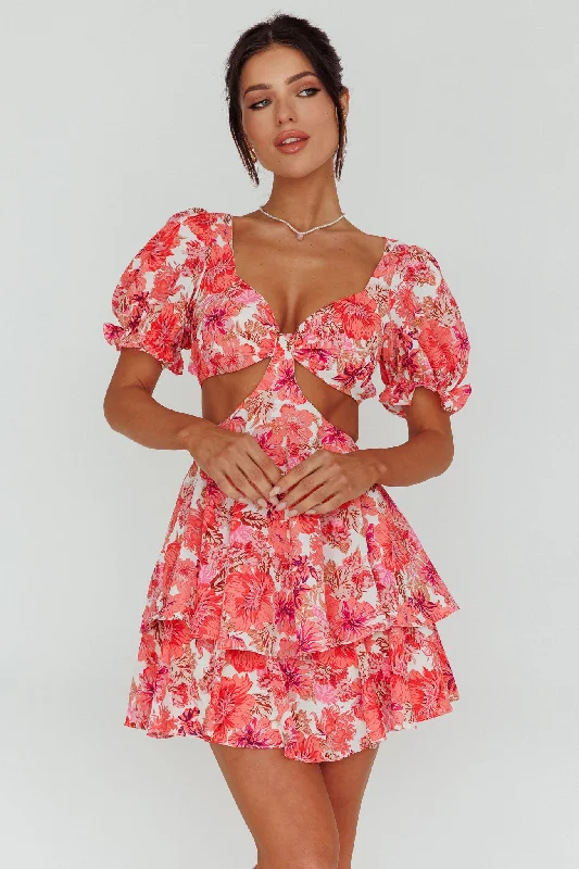 Polka dot midi dress-Orianthi Cut-Out Waist Mini Dress Floral Pink