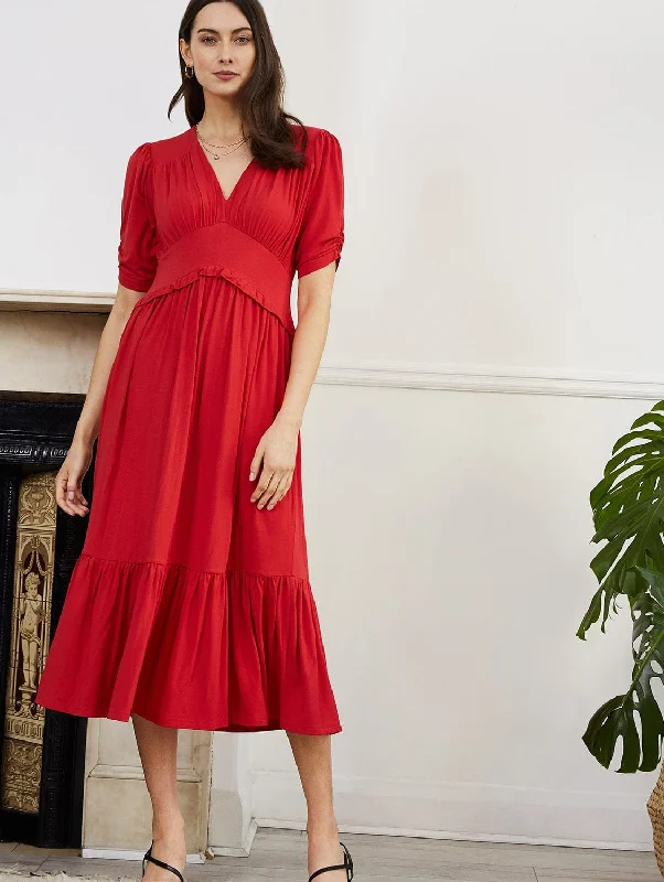 Floral cocktail dress-Ottilie LENZING™ ECOVERO™ Jersey Midi Dress | Strawberry Red