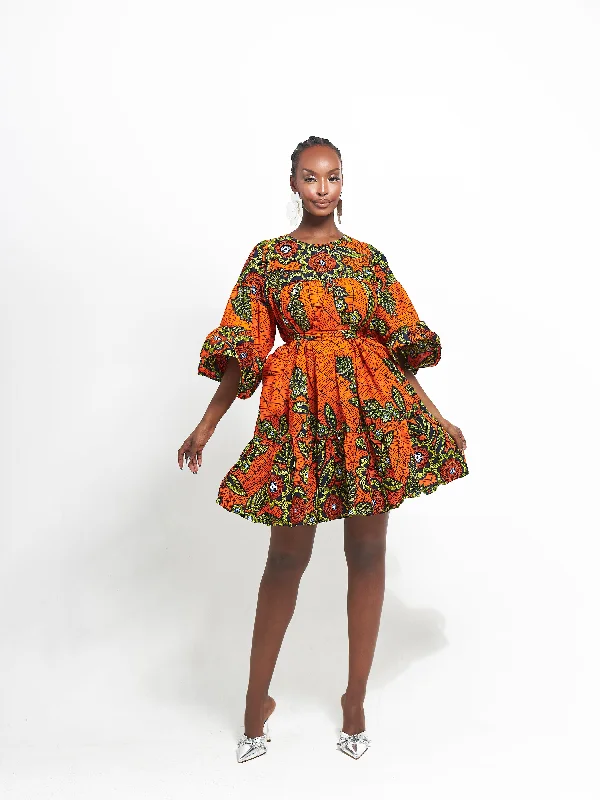 Silver prom dress-OYIN African Print Tiered Mini Dress