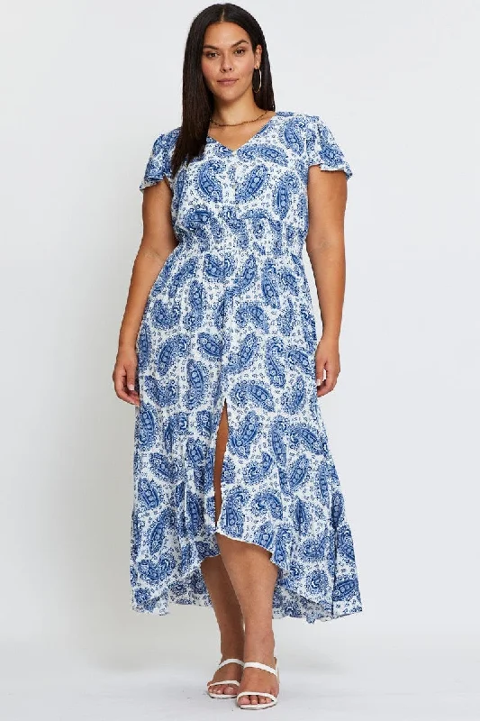 Lace party dress-Paisley Pr Maxi Dress V-neck Short Sleeve