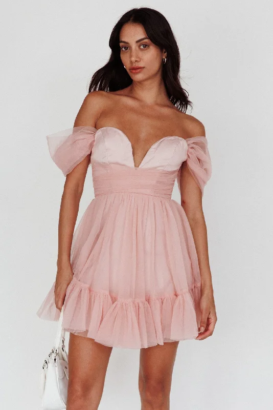 Fringe sundress-Pixi Off-Shoulder Lace-Up Back Back Dress Pink