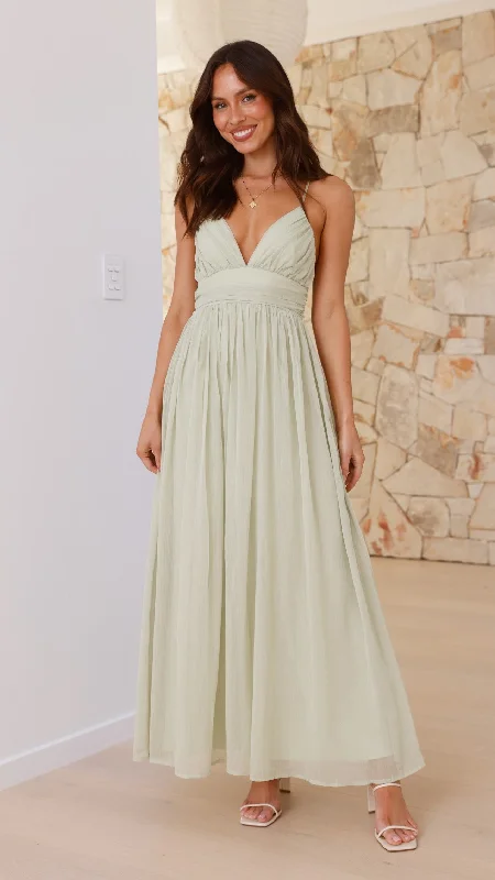 Ruffled cocktail dress-Raeanne Maxi Dress - Sage