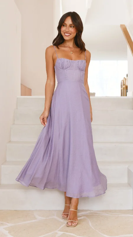 Ruched party dress-Rahima Maxi Dress - Lilac