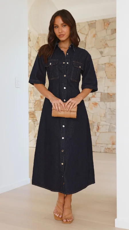 Short sleeve party dress-Raz Maxi Dress - Dark Denim